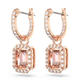 Una drop earrings, Octagon cut, Pink, Rose gold-tone plated